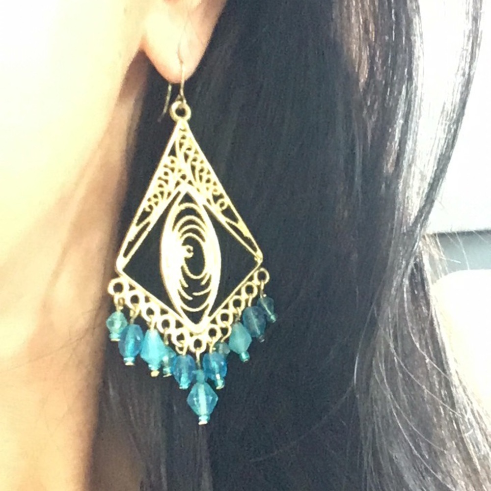 Boho💗Gold & Turquoise Chandelier Beaded Earrings